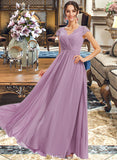 Savannah A-Line V-neck Floor-Length Bridesmaid Dress With Lace UKP0013111