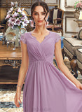 Savannah A-Line V-neck Floor-Length Bridesmaid Dress With Lace UKP0013111