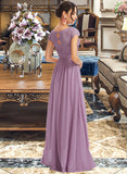 Savannah A-Line V-neck Floor-Length Bridesmaid Dress With Lace UKP0013111