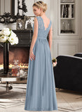 Valerie A-Line Scoop Neck Floor-Length Chiffon Lace Bridesmaid Dress With Split Front UKP0013114