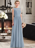 Valerie A-Line Scoop Neck Floor-Length Chiffon Lace Bridesmaid Dress With Split Front UKP0013114