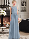 Valerie A-Line Scoop Neck Floor-Length Chiffon Lace Bridesmaid Dress With Split Front UKP0013114