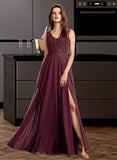 Philippa A-Line V-neck Floor-Length Bridesmaid Dress With Lace UKP0013117