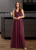 Philippa A-Line V-neck Floor-Length Bridesmaid Dress With Lace UKP0013117