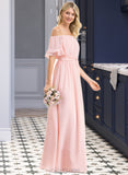 Sasha A-Line Off-the-Shoulder Floor-Length Chiffon Bridesmaid Dress With Bow(s) Cascading Ruffles UKP0013121