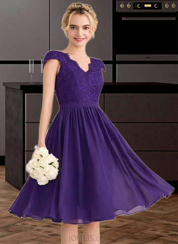 Shyanne A-Line V-neck Knee-Length Chiffon Lace Bridesmaid Dress UKP0013122