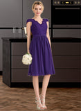 Shyanne A-Line V-neck Knee-Length Chiffon Lace Bridesmaid Dress UKP0013122