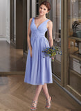 Juliet A-Line V-neck Tea-Length Chiffon Bridesmaid Dress With Ruffle UKP0013125