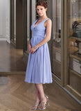 Juliet A-Line V-neck Tea-Length Chiffon Bridesmaid Dress With Ruffle UKP0013125