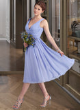 Juliet A-Line V-neck Tea-Length Chiffon Bridesmaid Dress With Ruffle UKP0013125