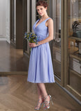 Juliet A-Line V-neck Tea-Length Chiffon Bridesmaid Dress With Ruffle UKP0013125