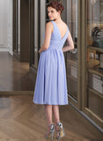 Juliet A-Line V-neck Tea-Length Chiffon Bridesmaid Dress With Ruffle UKP0013125