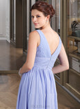 Juliet A-Line V-neck Tea-Length Chiffon Bridesmaid Dress With Ruffle UKP0013125