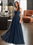 Abby A-Line V-neck Floor-Length Bridesmaid Dress With Lace UKP0013127