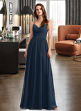 Abby A-Line V-neck Floor-Length Bridesmaid Dress With Lace UKP0013127