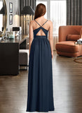 Abby A-Line V-neck Floor-Length Bridesmaid Dress With Lace UKP0013127