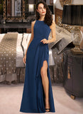 Larissa A-Line Scoop Neck Floor-Length Bridesmaid Dress With Split Front UKP0013128