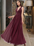 Lailah A-Line V-neck Floor-Length Chiffon Bridesmaid Dress With Ruffle Lace UKP0013129