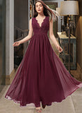 Lailah A-Line V-neck Floor-Length Chiffon Bridesmaid Dress With Ruffle Lace UKP0013129