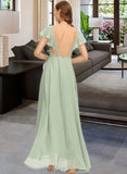 Naima A-Line V-neck Asymmetrical Chiffon Bridesmaid Dress With Cascading Ruffles UKP0013130