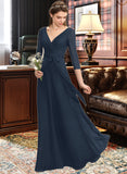 Alessandra A-Line V-neck Floor-Length Chiffon Bridesmaid Dress With Ruffle Bow(s) UKP0013132