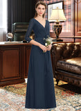 Alessandra A-Line V-neck Floor-Length Chiffon Bridesmaid Dress With Ruffle Bow(s) UKP0013132