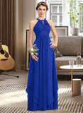 Alisa A-Line Scoop Neck Floor-Length Chiffon Bridesmaid Dress With Ruffle UKP0013133