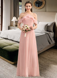 Ashlynn A-Line V-neck Floor-Length Chiffon Bridesmaid Dress With Bow(s) Cascading Ruffles UKP0013134