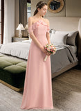 Ashlynn A-Line V-neck Floor-Length Chiffon Bridesmaid Dress With Bow(s) Cascading Ruffles UKP0013134