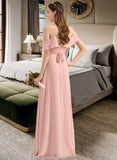 Ashlynn A-Line V-neck Floor-Length Chiffon Bridesmaid Dress With Bow(s) Cascading Ruffles UKP0013134