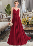 Lola A-Line V-neck Floor-Length Chiffon Bridesmaid Dress With Bow(s) UKP0013135