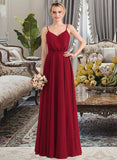 Lola A-Line V-neck Floor-Length Chiffon Bridesmaid Dress With Bow(s) UKP0013135