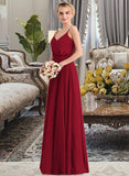 Lola A-Line V-neck Floor-Length Chiffon Bridesmaid Dress With Bow(s) UKP0013135