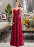 Lola A-Line V-neck Floor-Length Chiffon Bridesmaid Dress With Bow(s) UKP0013135