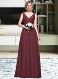 Lexie A-Line V-neck Floor-Length Chiffon Bridesmaid Dress With Ruffle Lace Beading Sequins UKP0013136