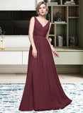 Lexie A-Line V-neck Floor-Length Chiffon Bridesmaid Dress With Ruffle Lace Beading Sequins UKP0013136