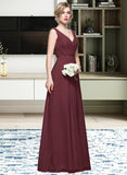 Lexie A-Line V-neck Floor-Length Chiffon Bridesmaid Dress With Ruffle Lace Beading Sequins UKP0013136