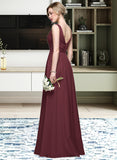 Lexie A-Line V-neck Floor-Length Chiffon Bridesmaid Dress With Ruffle Lace Beading Sequins UKP0013136