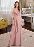 Kristen A-Line Floor-Length Bridesmaid Dress With Bow(s) UKP0013139