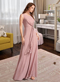 Kristen A-Line Floor-Length Bridesmaid Dress With Bow(s) UKP0013139