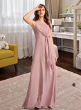 Kristen A-Line Floor-Length Bridesmaid Dress With Bow(s) UKP0013139