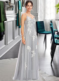 Amy A-Line V-neck Floor-Length Bridesmaid Dress With Lace UKP0013140