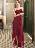 Mariela A-Line Off-the-Shoulder Asymmetrical Bridesmaid Dress With Ruffle Split Front UKP0013141