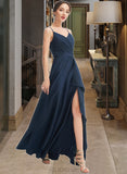 Moriah A-Line V-neck Floor-Length Bridesmaid Dress With Split Front Pockets UKP0013142