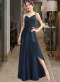 Moriah A-Line V-neck Floor-Length Bridesmaid Dress With Split Front Pockets UKP0013142