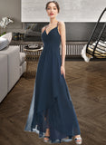 Rosa A-Line V-neck Asymmetrical Bridesmaid Dress With Lace Bow(s) UKP0013143