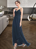 Rosa A-Line V-neck Asymmetrical Bridesmaid Dress With Lace Bow(s) UKP0013143