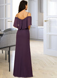 Maya Sheath/Column Off-the-Shoulder Floor-Length Chiffon Bridesmaid Dress With Split Front UKP0013144