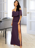 Maya Sheath/Column Off-the-Shoulder Floor-Length Chiffon Bridesmaid Dress With Split Front UKP0013144