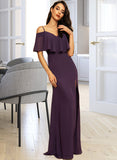 Maya Sheath/Column Off-the-Shoulder Floor-Length Chiffon Bridesmaid Dress With Split Front UKP0013144